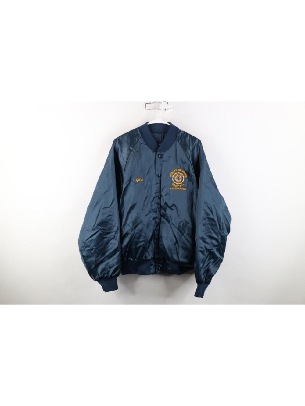 Vintage 90s Mens XL Dudley Gendron American Legion Satin Bomber Jacket Blue USA